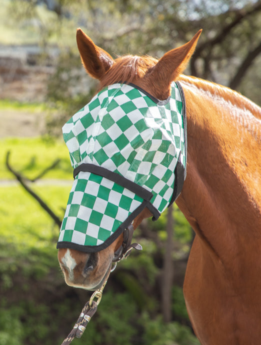 Racer Green Check Fly Mask with Detachable Nose
