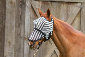 Dandy Fly Mask B & W Stripey with Detachable Nose